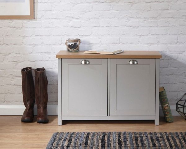 Lancaster Hallway Shoe Storage bench Unit Grey & Oak 2 Door Cupboard