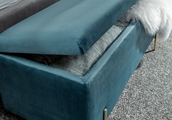 MYSTICA UPHOLSTERED OTTOMAN BOX STORAGE BENCH FABRIC BLANKET BOX STOOL TEAL - Image 3