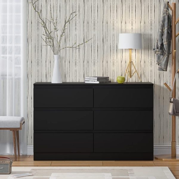 Matt Black Chest Of 6 Drawers Bedroom Furniture Scratch Resistant - Image 3