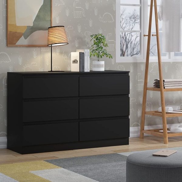 Matt Black Chest Of 6 Drawers Bedroom Furniture Scratch Resistant