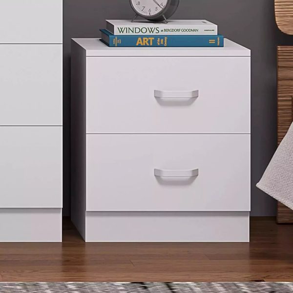 Matt White 2 Drawer Bedside Cabinet Bedroom Furniture Metal Handles