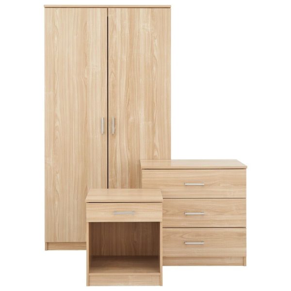 Panama 3 Piece Set 2 Door Wardrobe bed side and 3 drawer chest of drawers Oak - Image 3