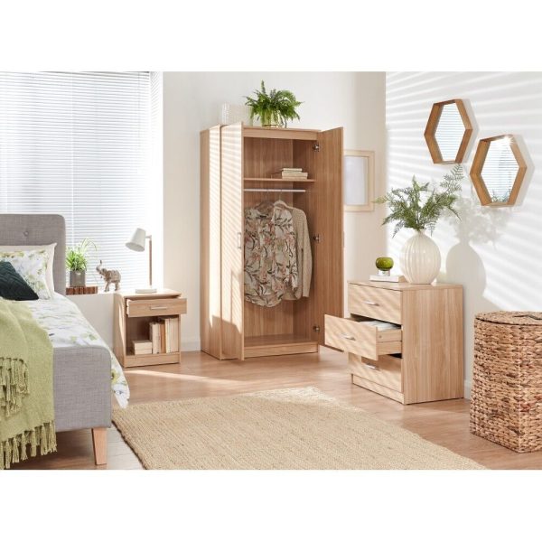 Panama 3 Piece Set 2 Door Wardrobe bed side and 3 drawer chest of drawers Oak - Image 4