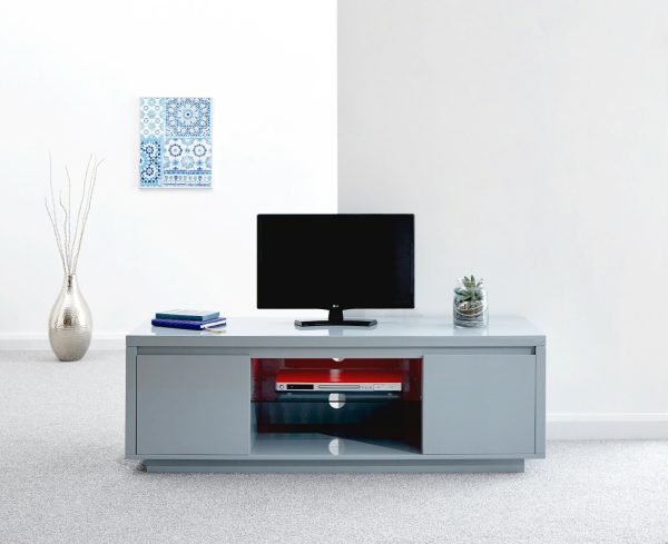 Polar Large Grey High Gloss TV Entertainment Unit with Blue LED lights Graded - Image 4