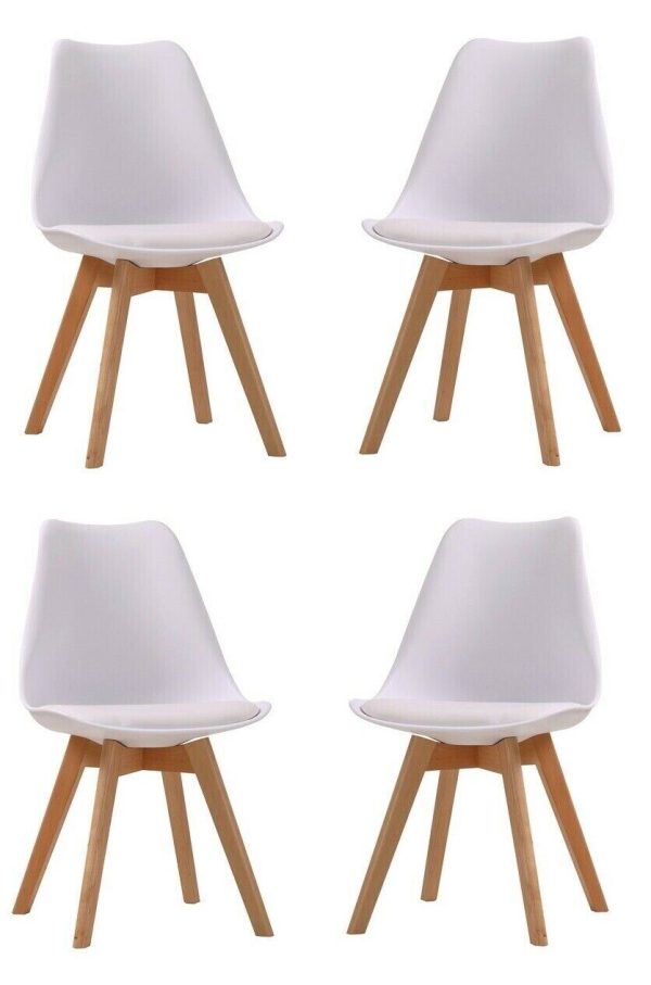 Set Of 4 of Louvre Contemporary White Plastic Beech Cushioned Dining Chairs