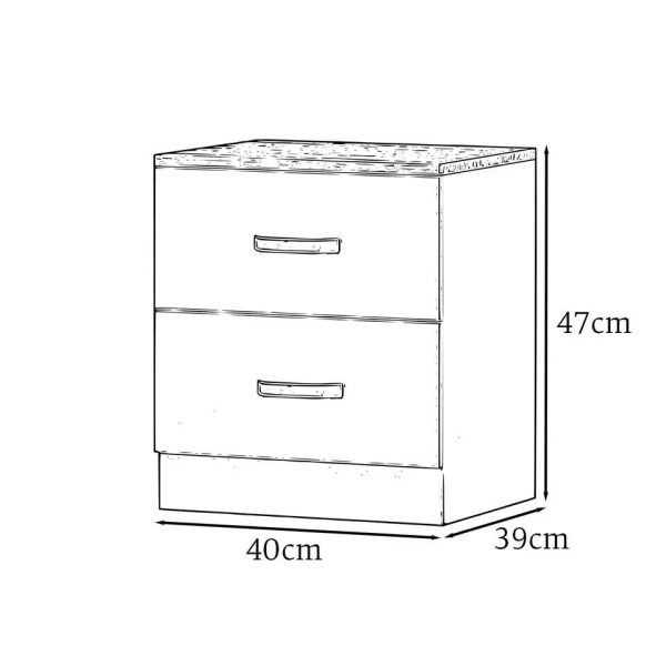 Tunis 2 Drawer Bedside Cabinet Matt Black Bedroom Furniture Metal Handles - Image 5