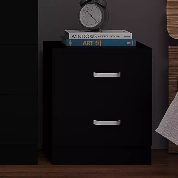 Tunis 2 Drawer Bedside Cabinet Matt Black Bedroom Furniture Metal Handles