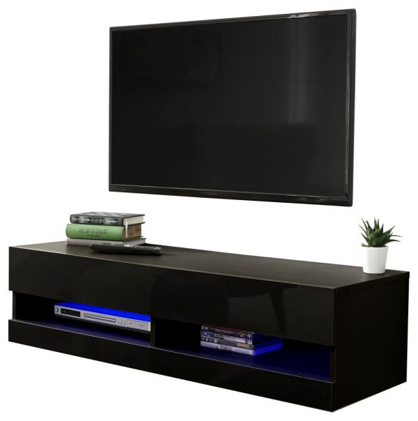 120cm Galicia LED Cool Light up High Gloss Wall Mounted TV Unit Storage Black - Image 4