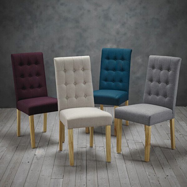 2 Roma Dining Chairs Linen Style Fabric Upholstery Solid Oak Legs Plum Purple - Image 3