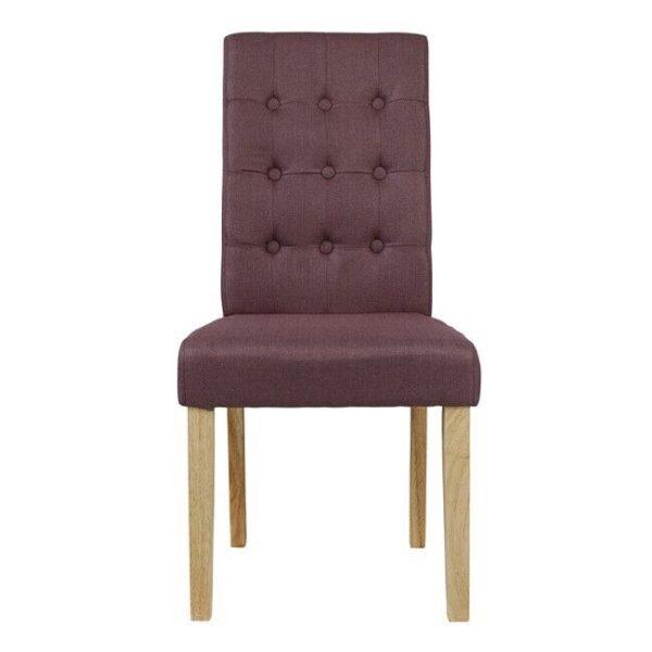 2 Roma Dining Chairs Linen Style Fabric Upholstery Solid Oak Legs Plum Purple