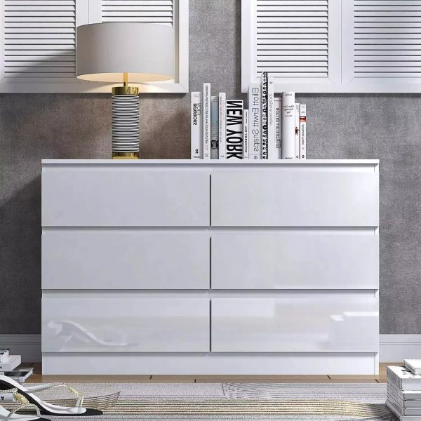 6 Drawer Chest Of Drawer High Gloss White Matt Frame Bedroom scratch resistant - Image 4