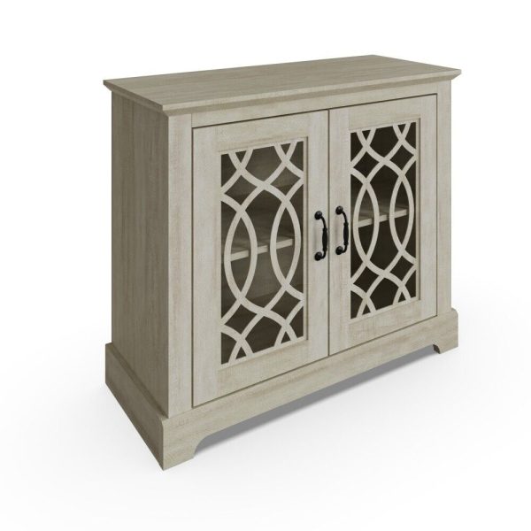 AMELIE 2 DOOR SIDEBOARD DUSTY GREY OAK with shelf and fretwork doors - Image 3