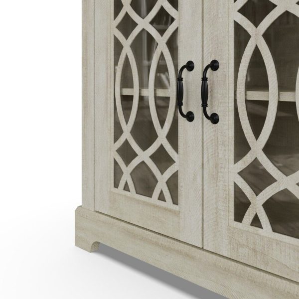 AMELIE 2 DOOR SIDEBOARD DUSTY GREY OAK with shelf and fretwork doors - Image 4