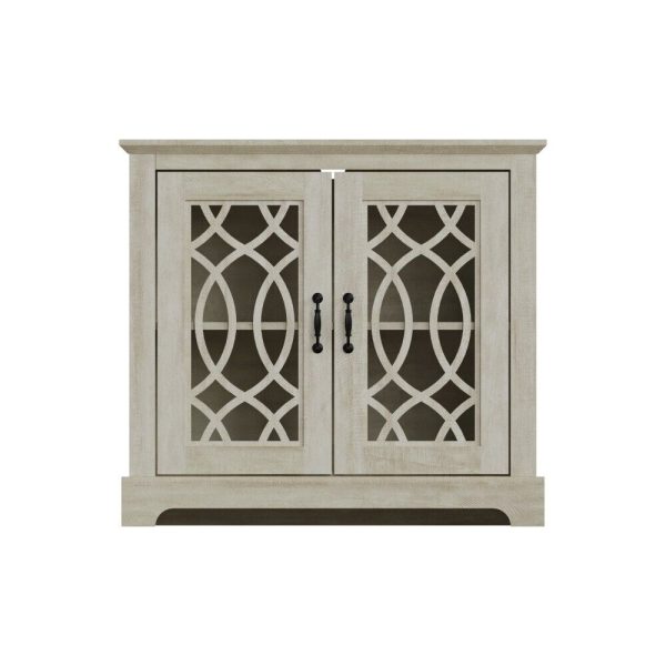 AMELIE 2 DOOR SIDEBOARD DUSTY GREY OAK with shelf and fretwork doors - Image 5