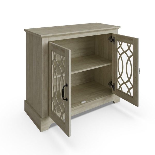 AMELIE 2 DOOR SIDEBOARD DUSTY GREY OAK with shelf and fretwork doors - Image 6