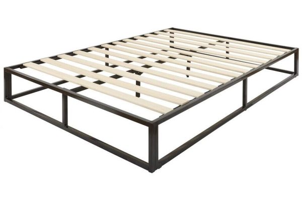 Black 4ft 6 Double Platform Bed With Wood Slats Metal Frame Modern - Image 3