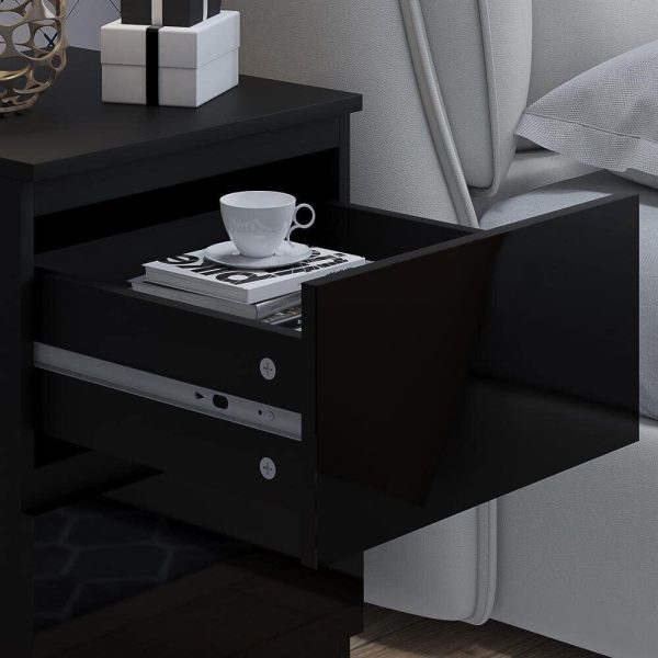 Black High Gloss Bedside Chest Of 2 Drawers Bedroom Furniture Scratch Resistant - Image 4