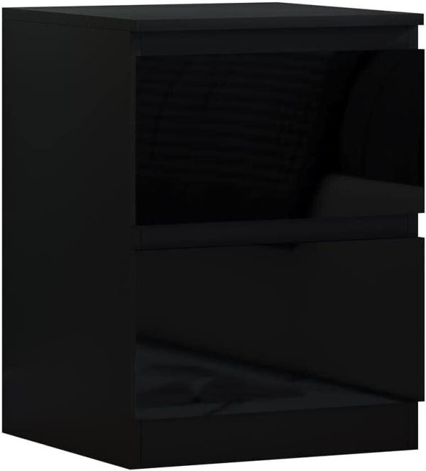 Black High Gloss Bedside Chest Of 2 Drawers Bedroom Furniture Scratch Resistant