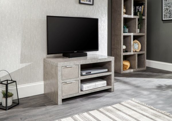 Bloc 2 Drawer TV Cabinet - Concrete Effect Grey - Cool Design SD - Image 11