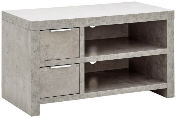 Bloc 2 Drawer TV Cabinet - Concrete Effect Grey - Cool Design SD - Image 3