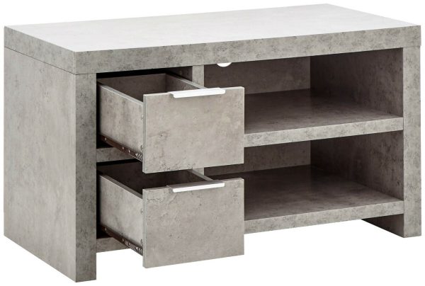 Bloc 2 Drawer TV Cabinet - Concrete Effect Grey - Cool Design SD - Image 4