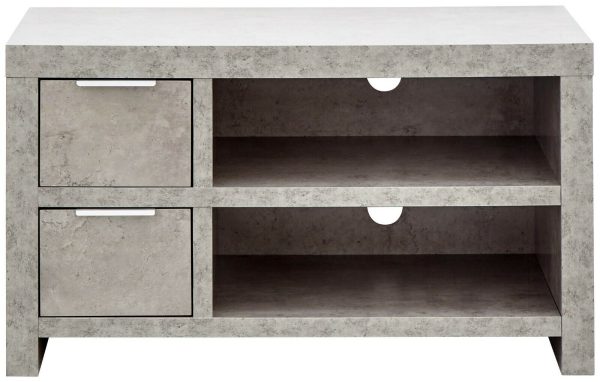 Bloc 2 Drawer TV Cabinet - Concrete Effect Grey - Cool Design SD - Image 5