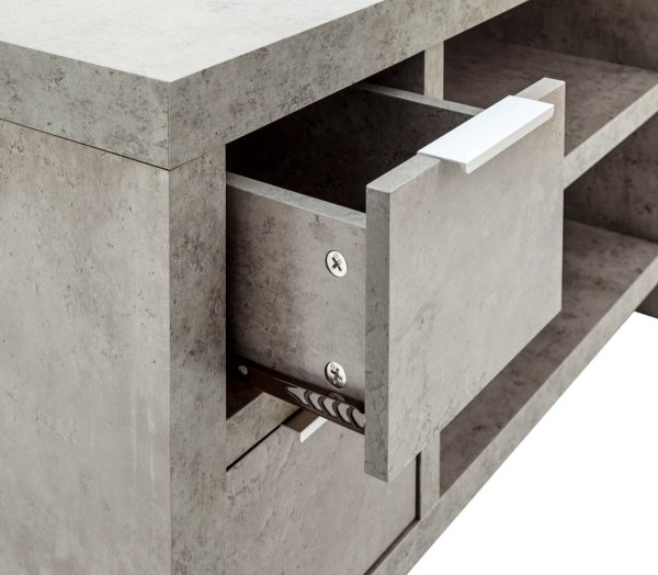 Bloc 2 Drawer TV Cabinet - Concrete Effect Grey - Cool Design SD - Image 7