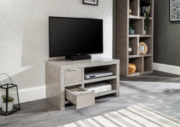 Bloc 2 Drawer TV Cabinet - Concrete Effect Grey - Cool Design SD