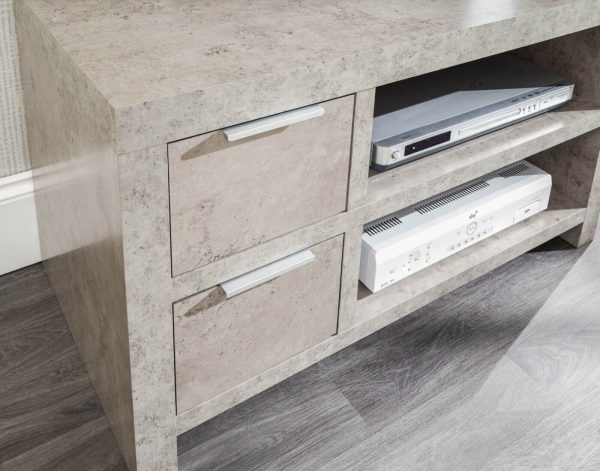 Bloc 2 Drawer TV Cabinet - Concrete Effect Grey - Cool Design SD - Image 8