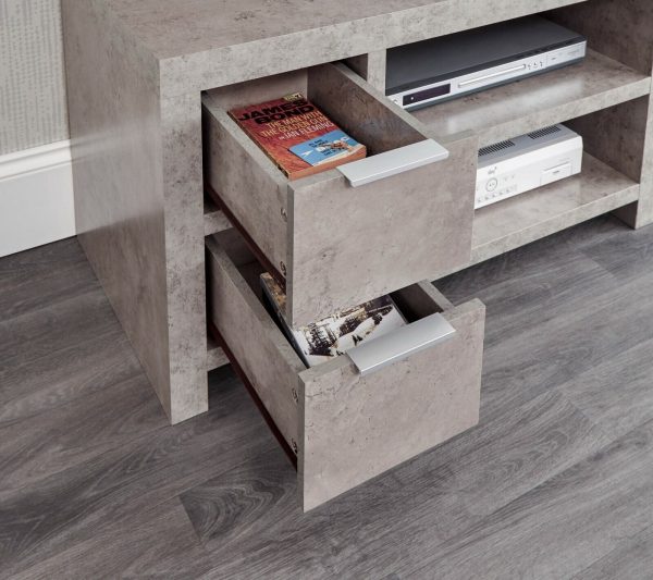 Bloc 2 Drawer TV Cabinet - Concrete Effect Grey - Cool Design SD - Image 9