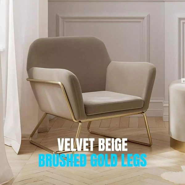 CHARLES VELVET BEIGE ARMCHAIR GOLD LEGS  OCCASIONAL SEAT not original box - Image 3