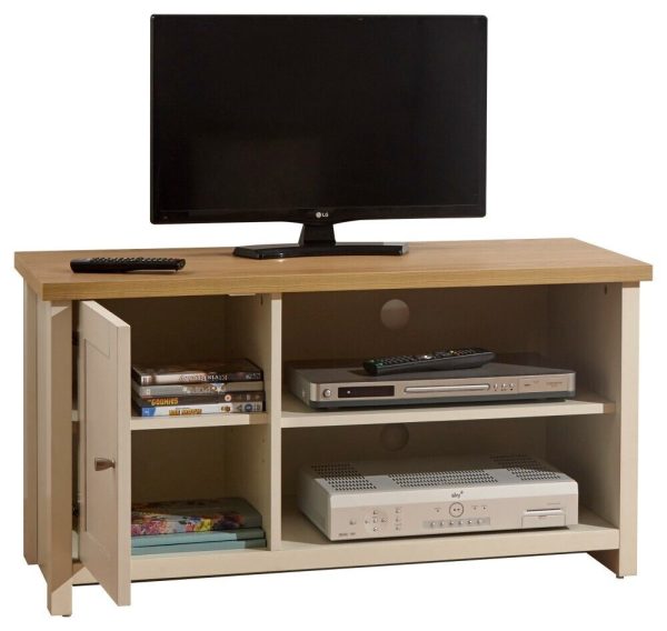 Cream and Oak 1 Door 2 Shelf Compact TV Media Unit Lancaster Range - Image 3