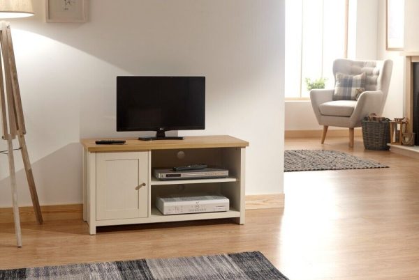 Cream and Oak 1 Door 2 Shelf Compact TV Media Unit Lancaster Range - Image 6