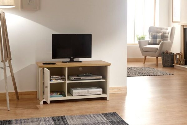 Cream and Oak 1 Door 2 Shelf Compact TV Media Unit Lancaster Range - Image 7