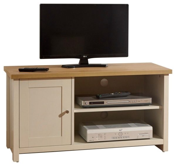 Cream and Oak 1 Door 2 Shelf Compact TV Media Unit Lancaster Range