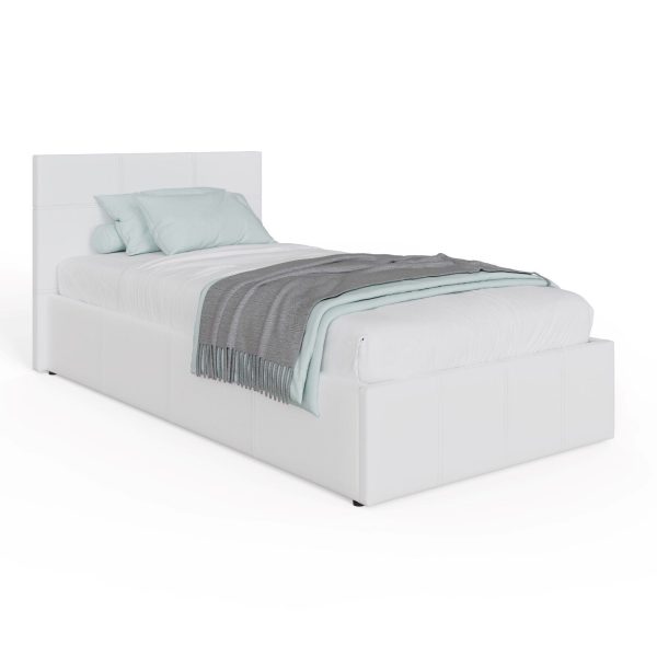 End Lift 3ft Single faux leather ottoman storage bed WHITE gas lift up - Image 5