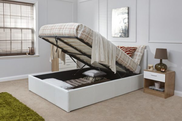 End Lift 5ft King Ottoman faux leather gas lift up storage bed WHITE - Image 3