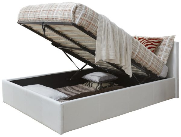 End Lift 5ft King Ottoman faux leather gas lift up storage bed WHITE - Image 10