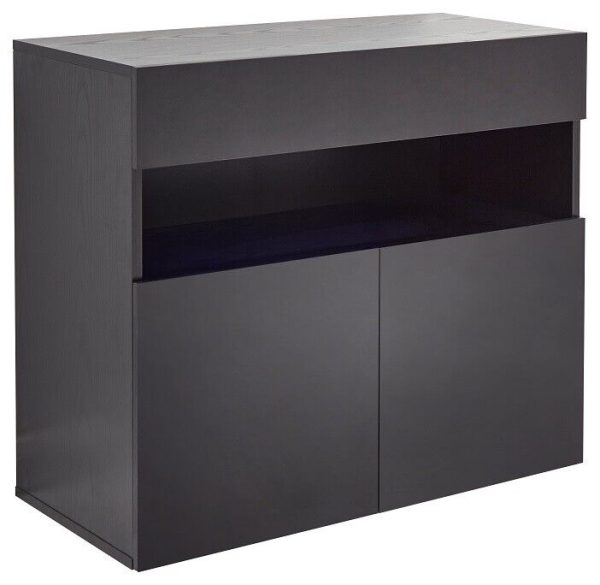 Galicia Black Gloss Wall Mounted Hung Sideboard with LED Storage shelves - Image 4