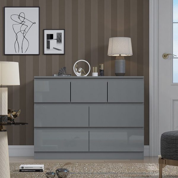 Grey High Gloss Chest Of 7 Drawers Bedroom Furniture Scratch Resistant Merchant - Image 3