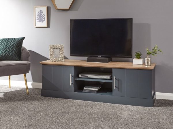 KENDAL LARGE TV STAND MEDIA UNIT CABINET SLATE BLUE