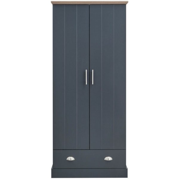 Kendal 2 Door 1 Drawer Wardrobe Country style bedroom furniture Slate Blue Oak - Image 12