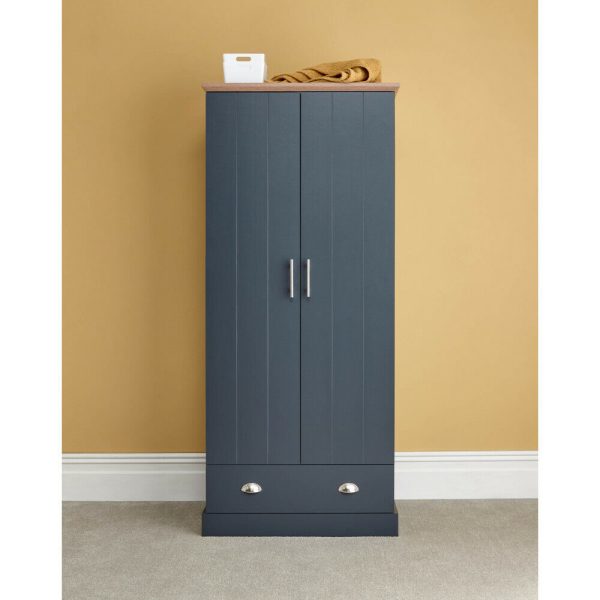 Kendal 2 Door 1 Drawer Wardrobe Country style bedroom furniture Slate Blue Oak - Image 3