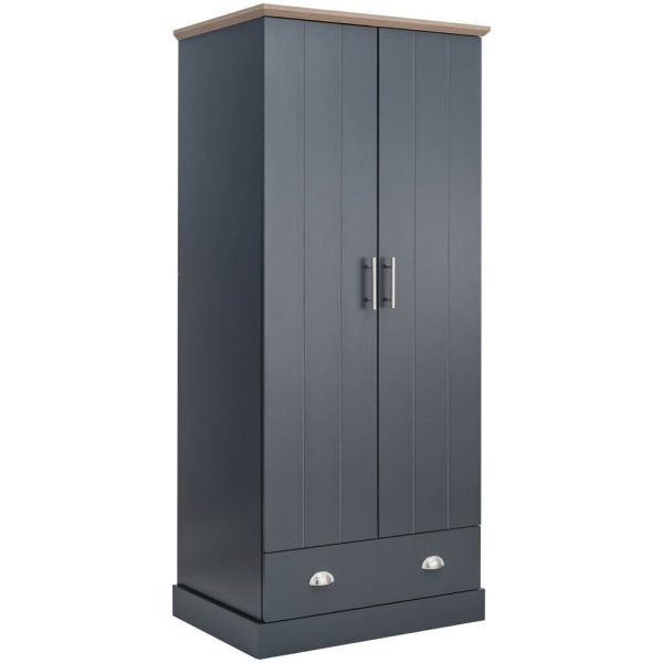 Kendal 2 Door 1 Drawer Wardrobe Country style bedroom furniture Slate Blue Oak