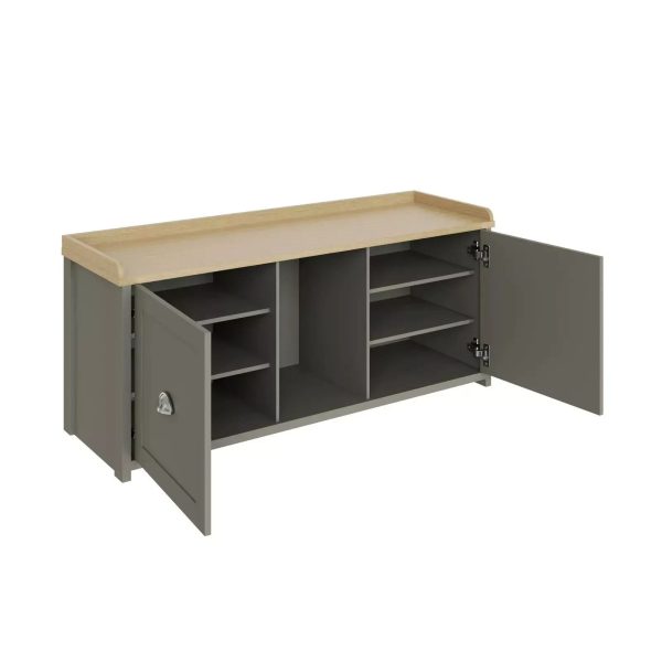 Lancaster 2 Door Shoe Bench Grey Internal Shelves Storage Hallway - Image 4