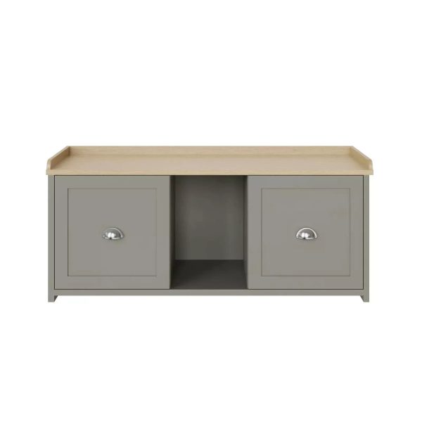 Lancaster 2 Door Shoe Bench Grey Internal Shelves Storage Hallway - Image 5