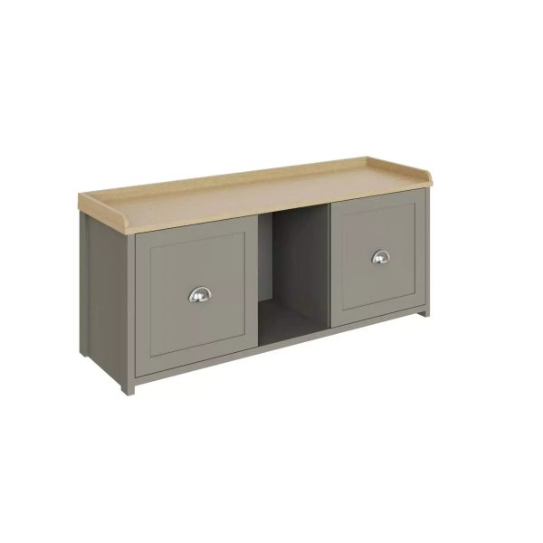 Lancaster 2 Door Shoe Bench Grey Internal Shelves Storage Hallway - Image 6