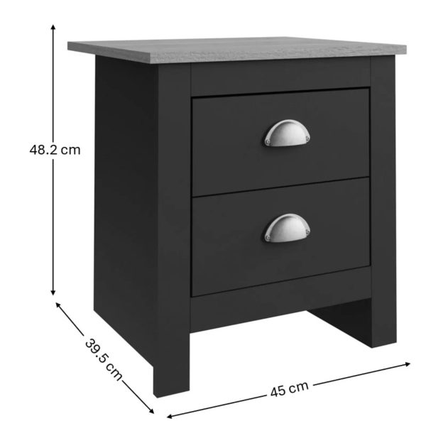 Lancaster 4pc Bedroom Set Black Bedside Cab Chest Of Drawers 3 door Wardrobe - Image 5