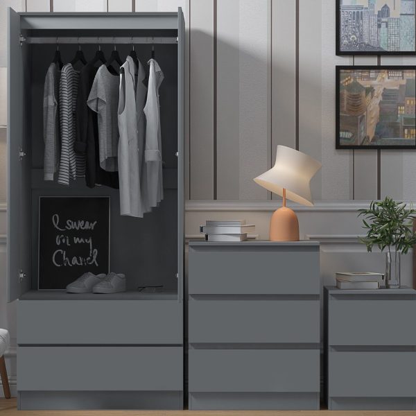 Matt Dark Grey 2 Door 2 drawer Combi Wardrobe Scratch Resistant Soft Close - Image 3