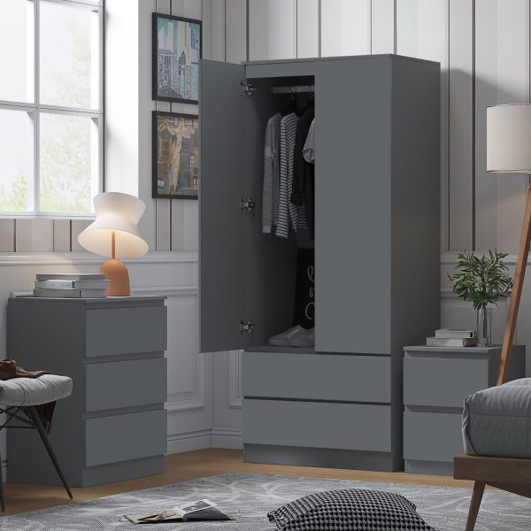 Matt Dark Grey 2 Door 2 drawer Combi Wardrobe Scratch Resistant Soft Close - Image 6